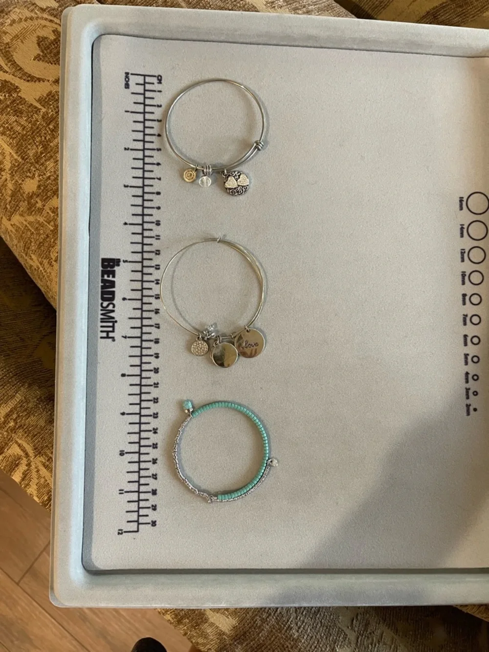 Turquoise Beaded Silver-Tone Charm Bangle Set - Daughter/Friendship